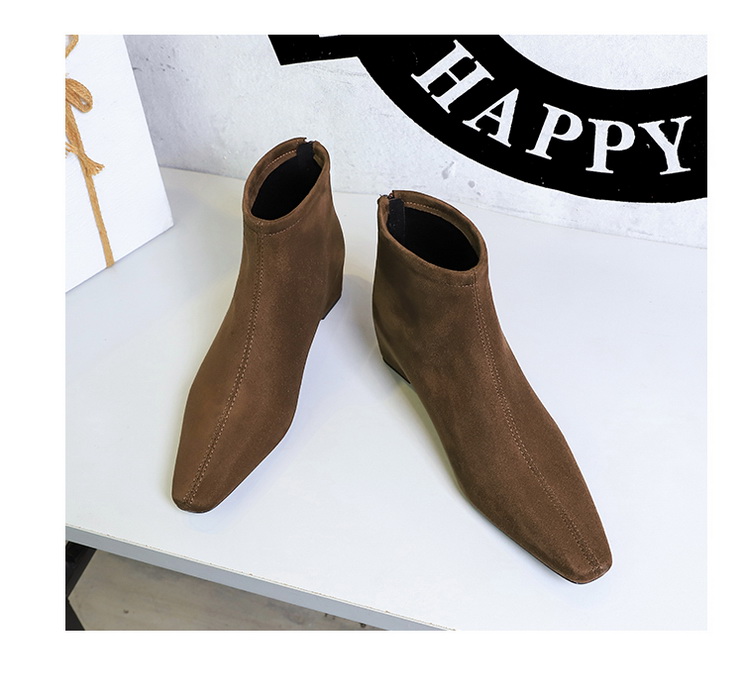 Suede Short Block Heels-6632-10-Versatile Hidden Wedge Ankle Boots for Women