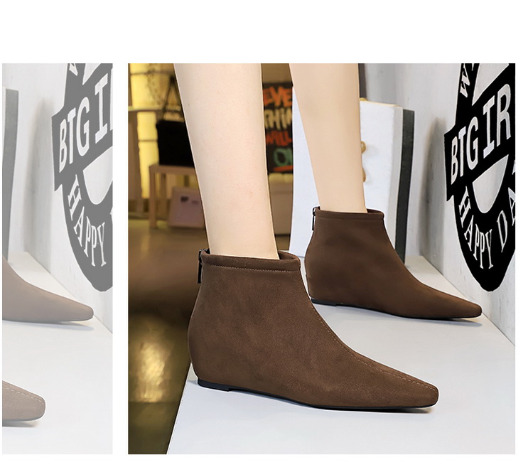 Suede Short Block Heels-6632-10-Versatile Hidden Wedge Ankle Boots for Women