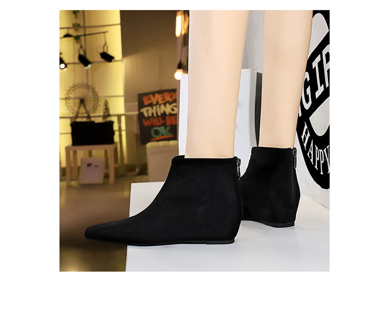 Suede Short Block Heels-6632-10-Versatile Hidden Wedge Ankle Boots for Women