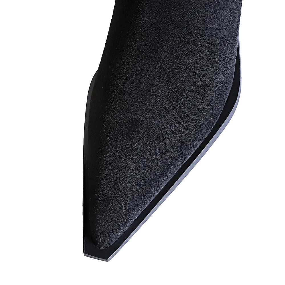 Chunky Heel Pointed Toe Suede Dress Boots for Winter-009-32