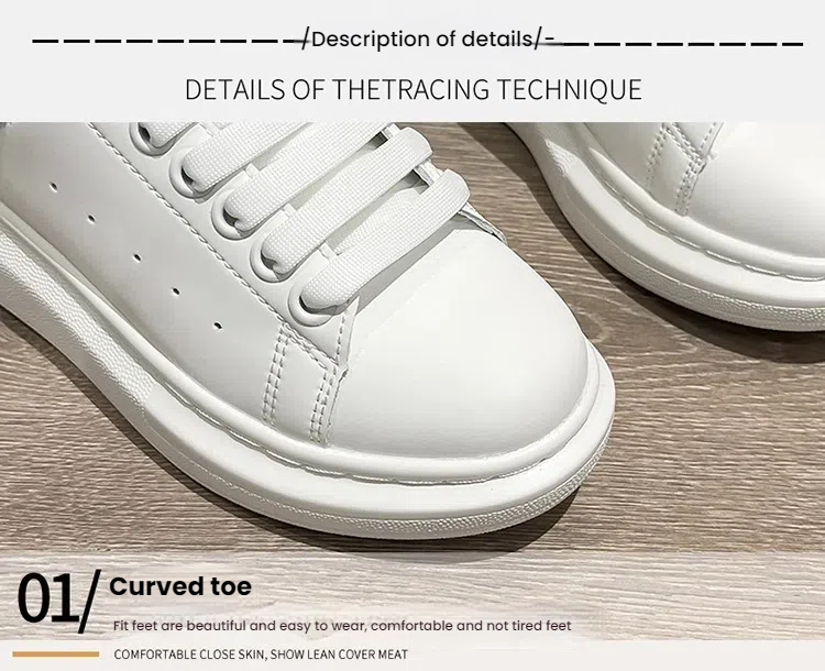 Popular White Sneakers | Couples Height-Increasing Genuine Leather Fashion Casual Shoes
