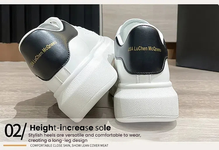 Popular White Sneakers | Couples Height-Increasing Genuine Leather Fashion Casual Shoes