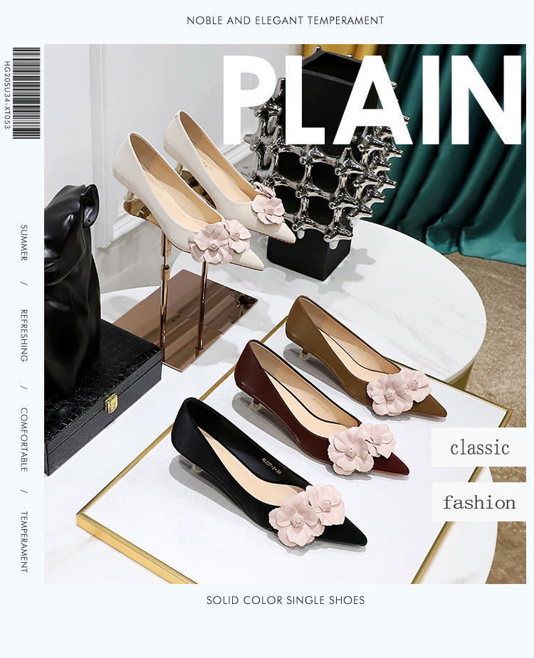 Korean Style Elegant Slimming Spring Autumn Sweet Women’s Mid-Heel Pointed Toe Color Block Floral Flats