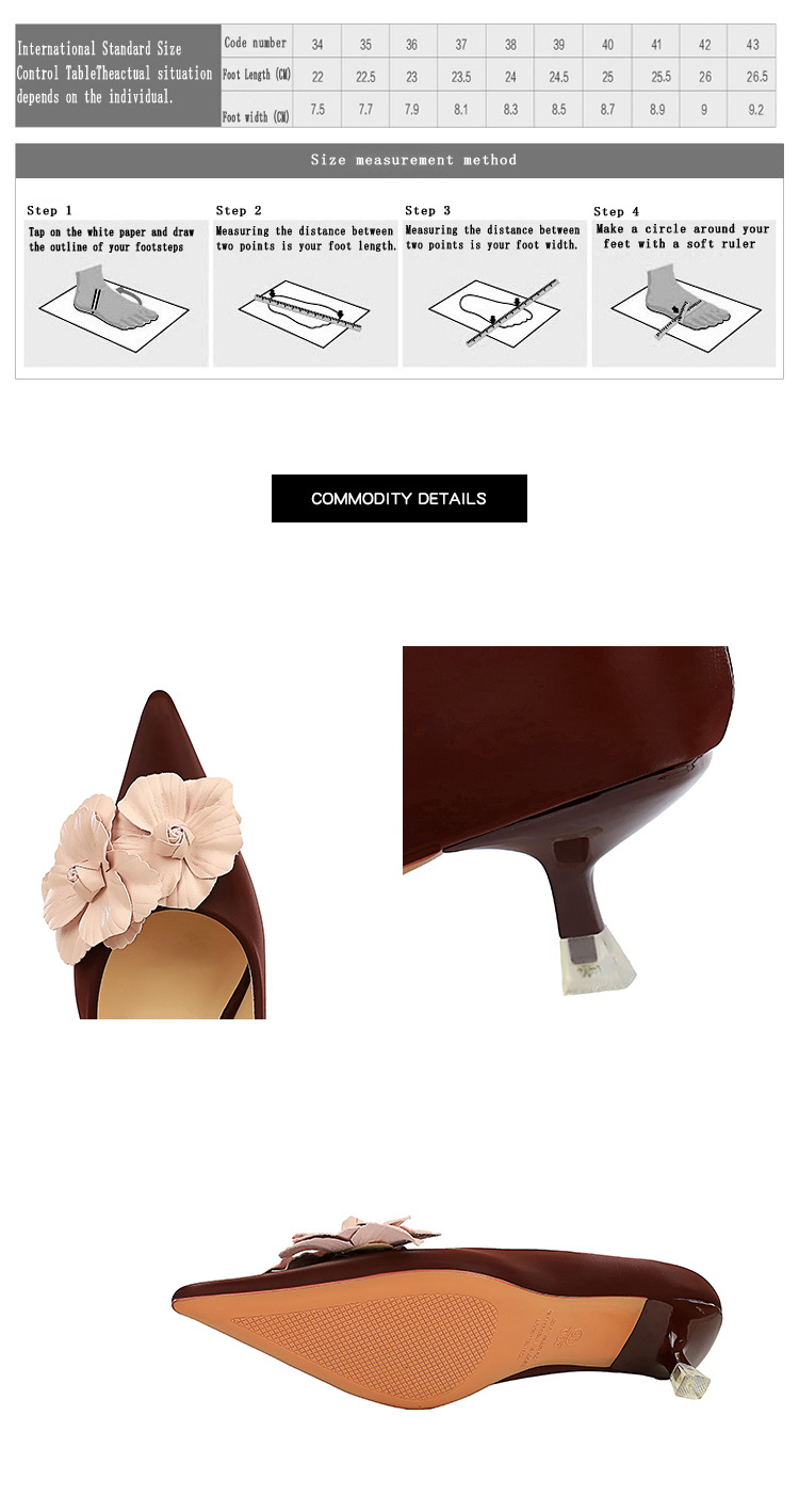 Korean Style Elegant Slimming Spring Autumn Sweet Women’s Mid-Heel Pointed Toe Color Block Floral Flats