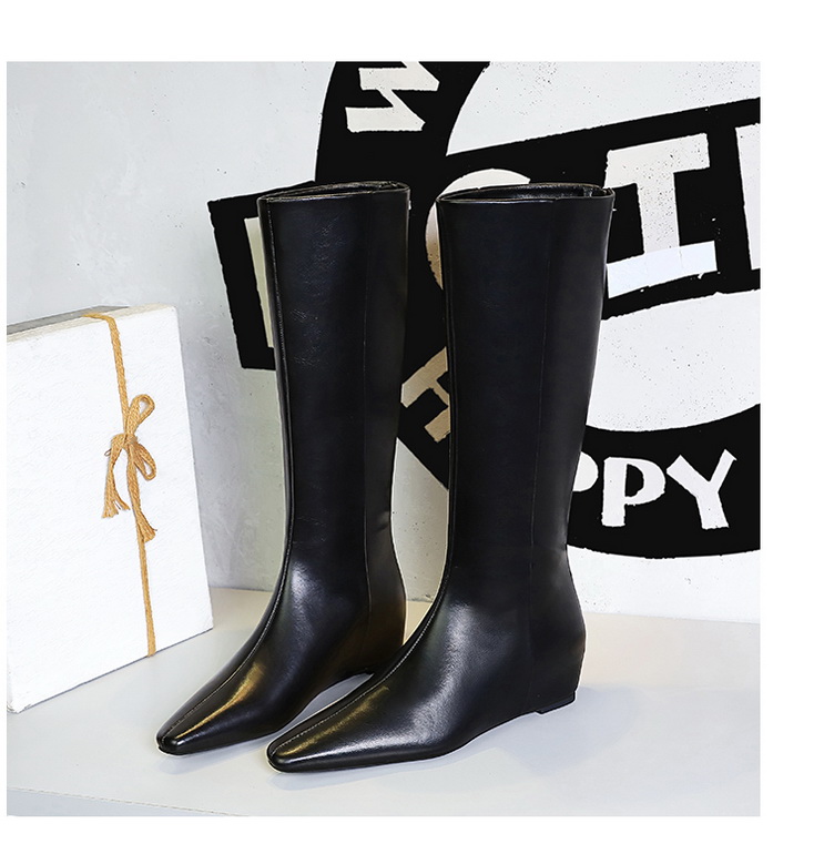 European and American Style Fashion Minimalist Versatile Winter Women’s Mid-Heel Wedge Knee-High Boots