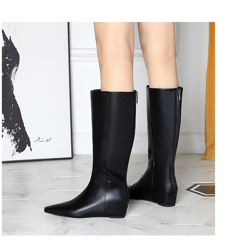 European and American Style Fashion Minimalist Versatile Winter Women’s Mid-Heel Wedge Knee-High Boots