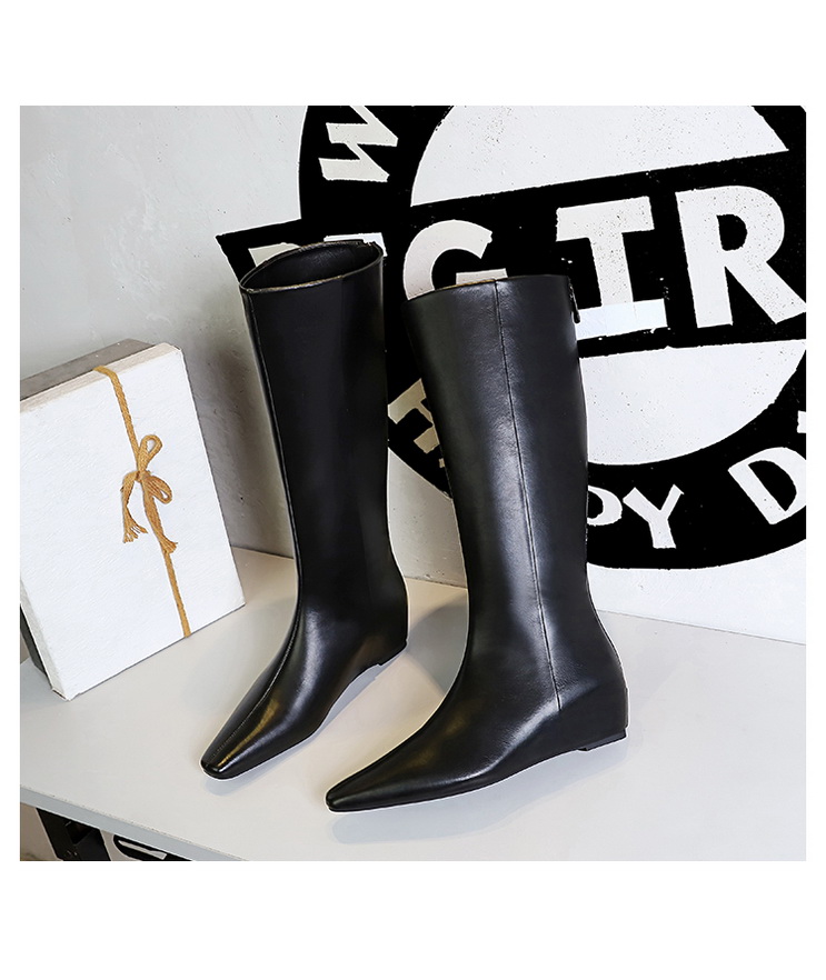 European and American Style Fashion Minimalist Versatile Winter Women’s Mid-Heel Wedge Knee-High Boots
