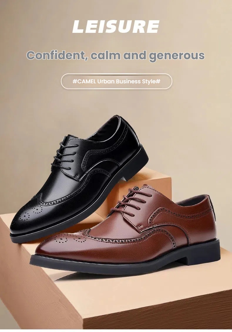 2025 Men's Business Formal Leather Shoes Brogue Large Size Men's Lace-Up Derby Shoes