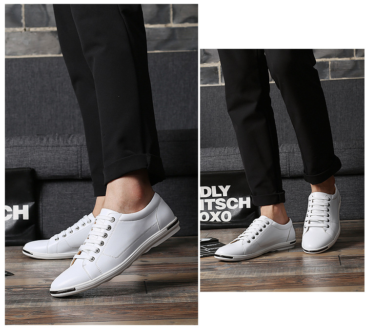 Men's Large Size 47/48 Fashion Lace-Up Leather Shoes - White Casual Sneakers for Students