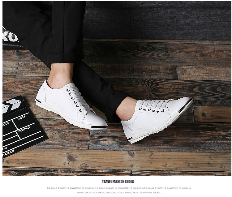 Men's Large Size 47/48 Fashion Lace-Up Leather Shoes - White Casual Sneakers for Students