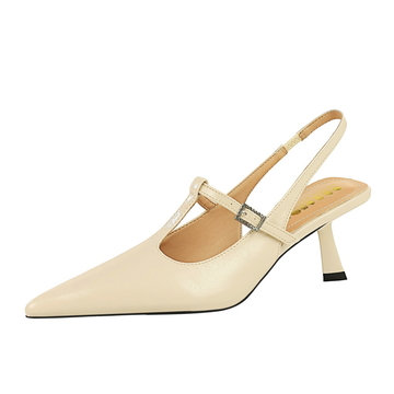 070-11 Korean women's shoes high heels shallow mouth pointed T-strap rhinestone buckle hollow back strap back empty single shoes for women